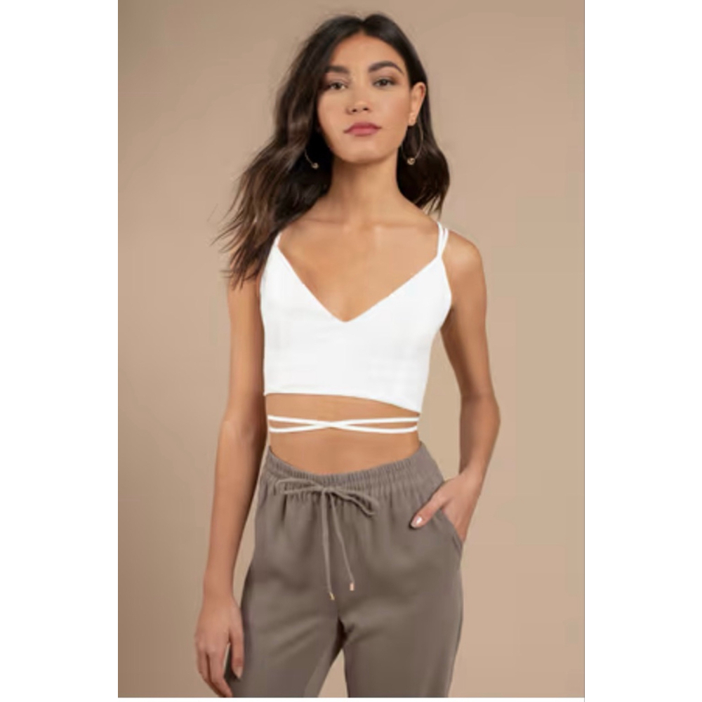 Women's TOBI White V-Neck Wrap Crop Top Size L